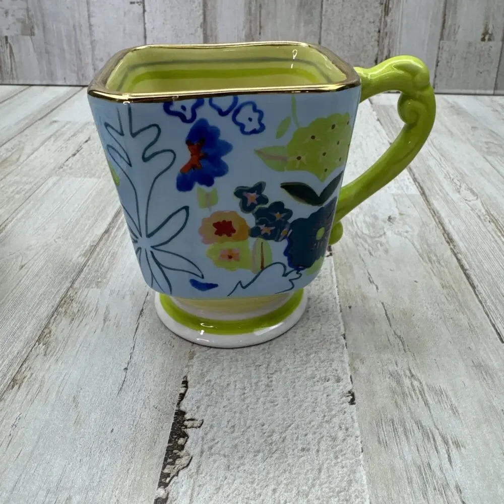 Tracy Porter Poetic Wanderlust Rose Boheme Hand Painted Gold Rim Mug & Saucer